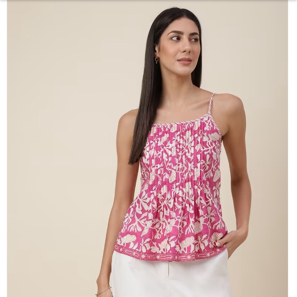 fabindia Pink/ white and beige floral pattern tank